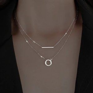*NEW 925 Sterling Silver Bar Circle Necklace B9
